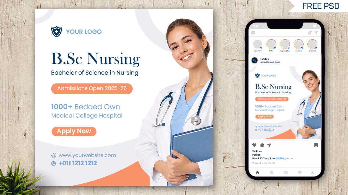 Free Medical College Course Details Poster Design PSD Template – B.Sc Admission Social Media Banner