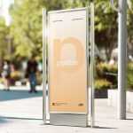 Free Metal Framed Street Billboard Mockup on Sunlit City Walkway