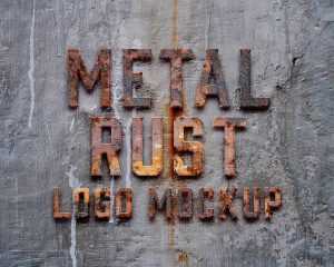 Free Metal Rust Text Logo Mockup PSD