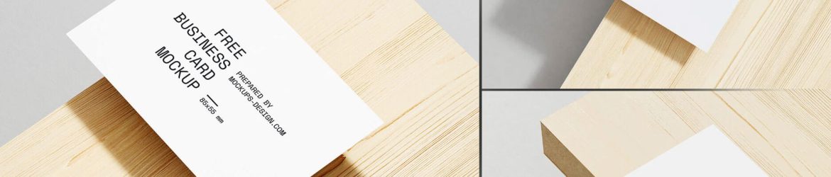 Free Minimal Business Card Mockup PSD Set with Wooden Board