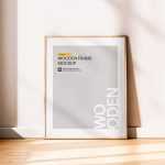 Free Minimal Wooden Frame Poster Mockup in Bright Sunlit Room