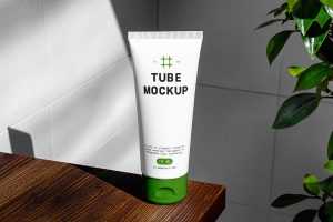 Free Minimalist Cosmetic Tube in Bathroom Mockup