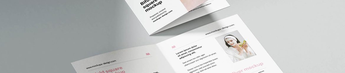 Free Minimalistic Square Bi Fold Flyer Mockups 5 PSD set PSD