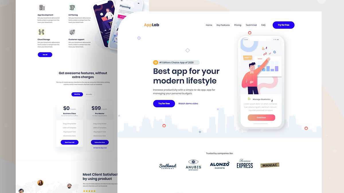 Free Mobile App Landing Page PSD Template