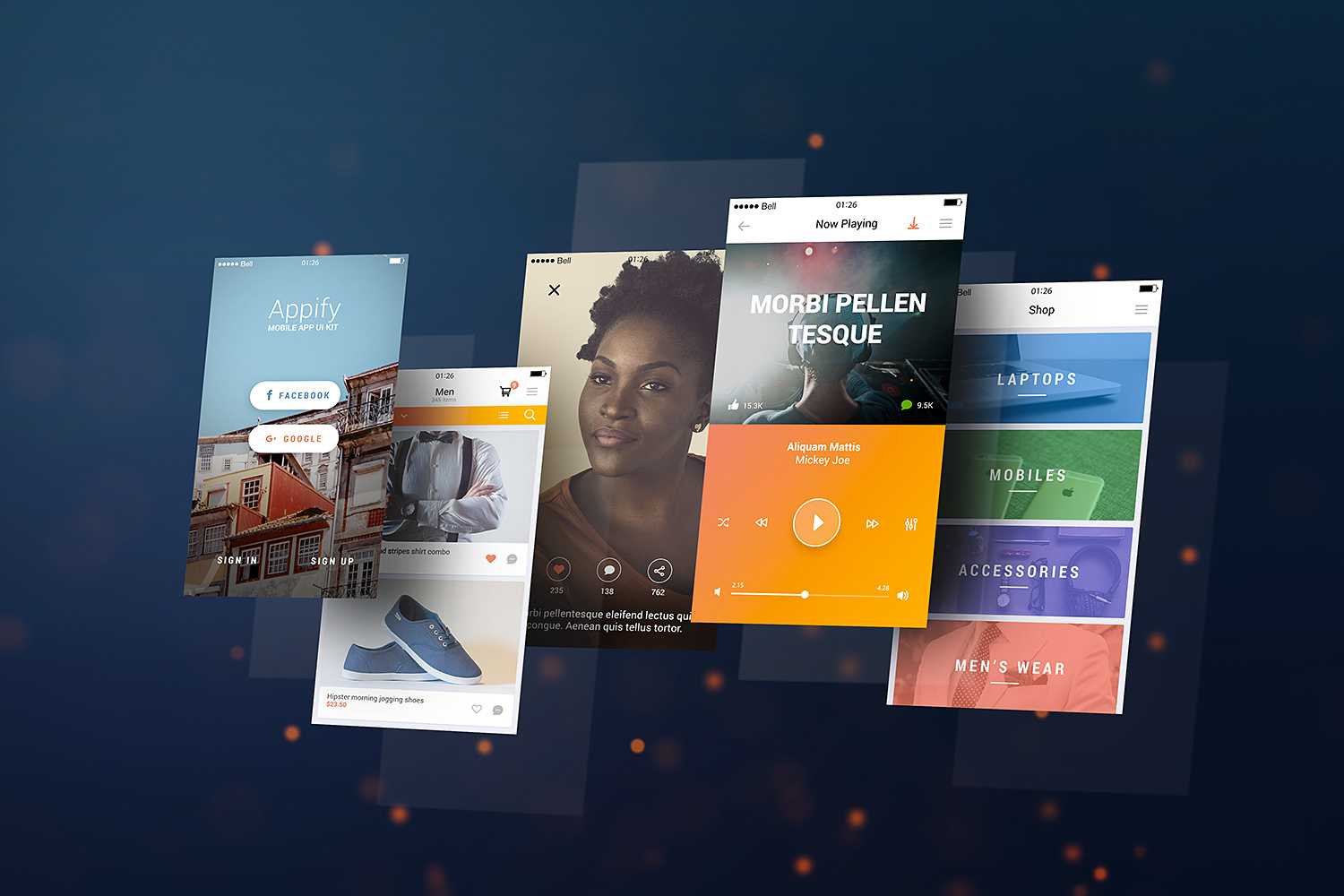 Free Mobile App Screens Mockup PSD