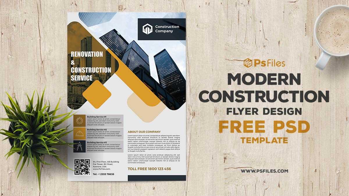 Free Modern Construction Company Flyer PSD Template 03