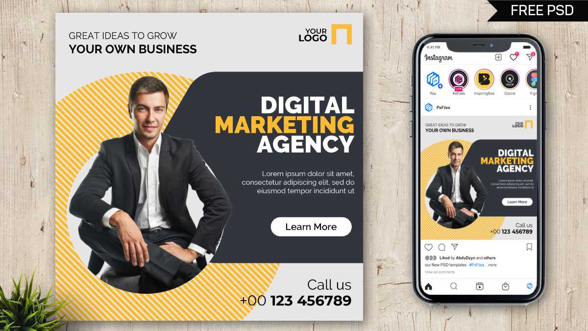 Free Modern Digital Marketing Instagram Post PSD Template 08