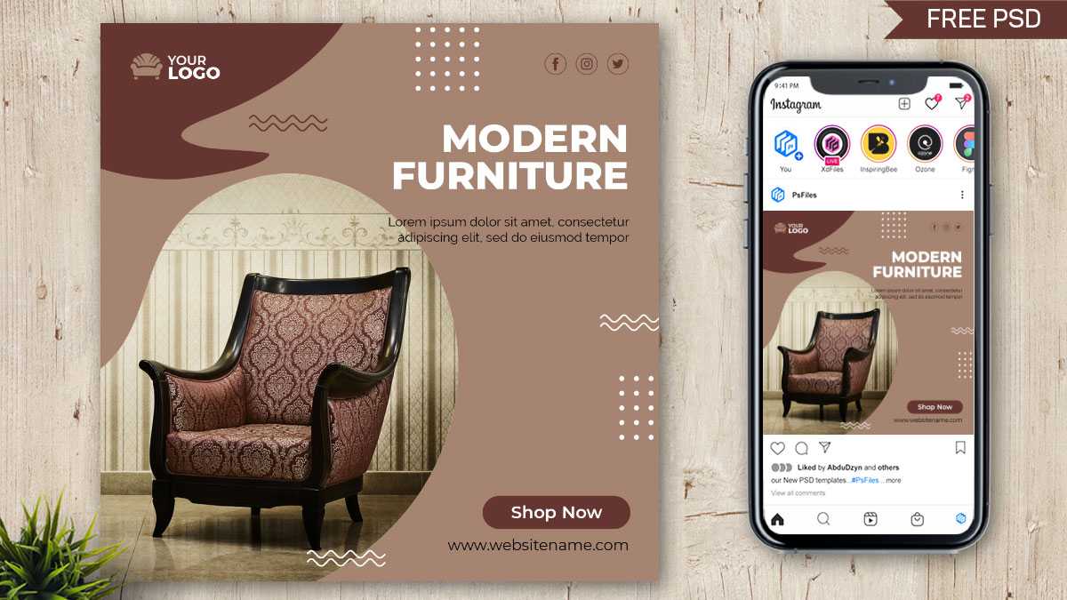 Free Modern Furniture Discount Post PSD Template 04