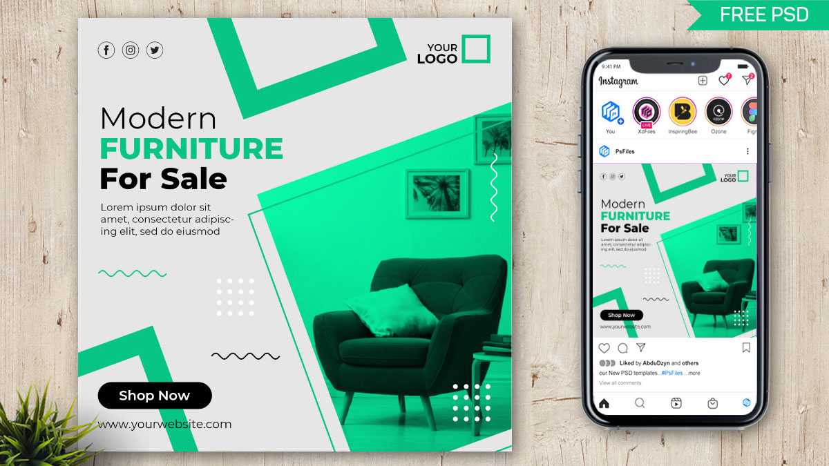 Free Modern Furniture Instagram Post Design PSD Template