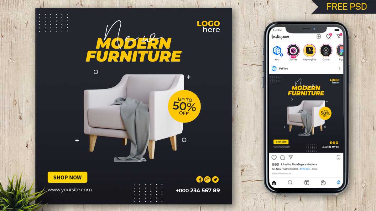 Free Modern Furniture Social Media Post PSD Template