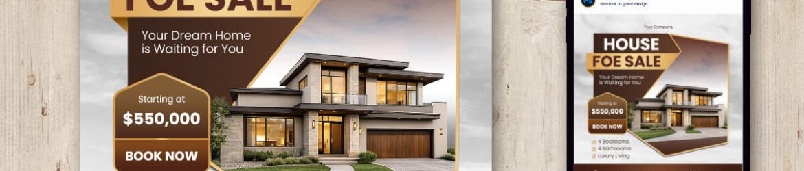 Free Modern House for Sale Social Media Post Design PSD Template – Real Estate Promotion Banner
