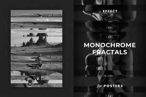 Free Monochrome Fractals Poster Photo Effect Mockup PSD