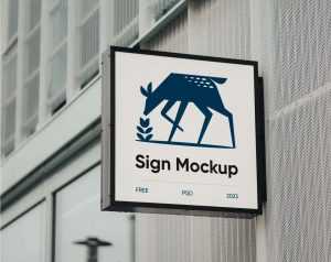 Free Mounted Square Sign Logo Mockup PSD