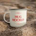 Free Mug in Sand Mockup - Free PSD Download Free Mug in Sand Mockup