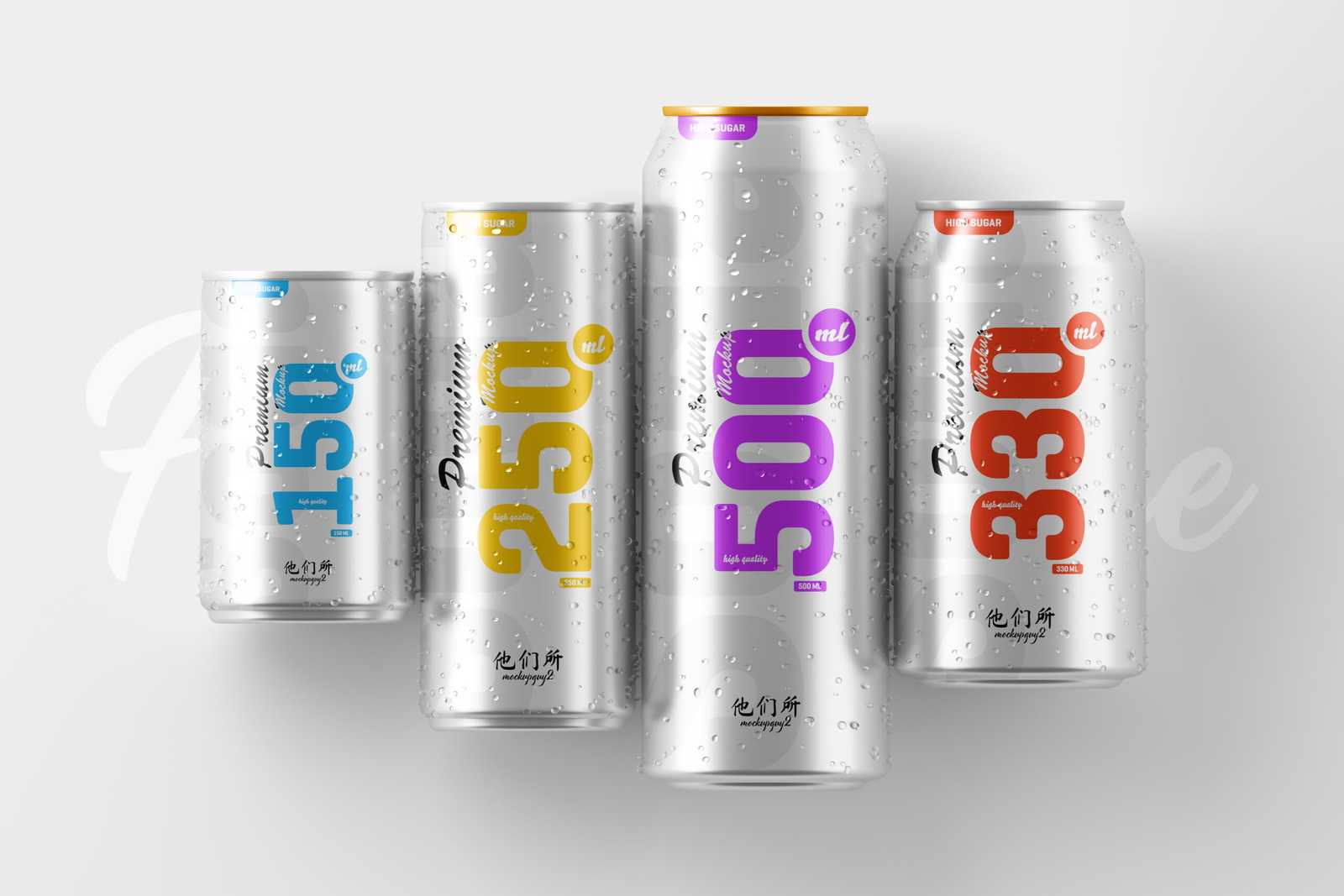 Free Multisize Beer Soda Can Mockup