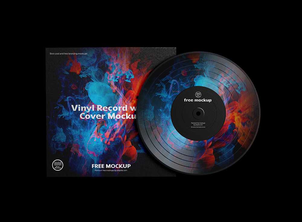 Free Music Vinyl Record With Cover Mockup PSD