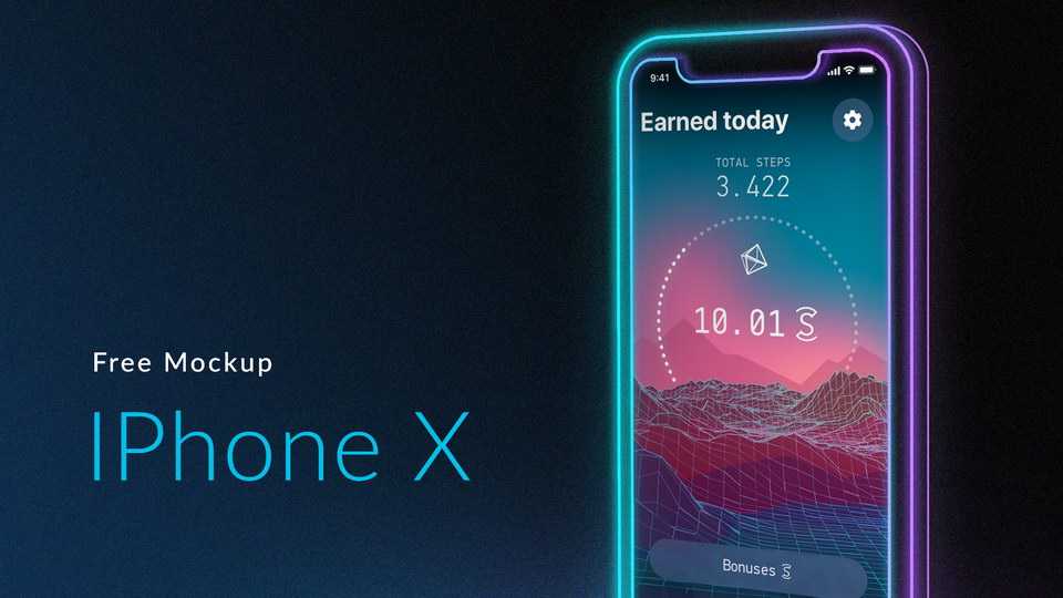 Free Neon iPhone X Mockup PSD