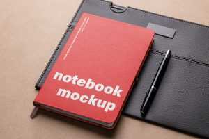 Free Notebook Mockup with Leather Pad