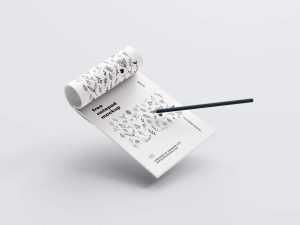 Free Notepad with Pencil Mockups 5 PSD in Perspective Views