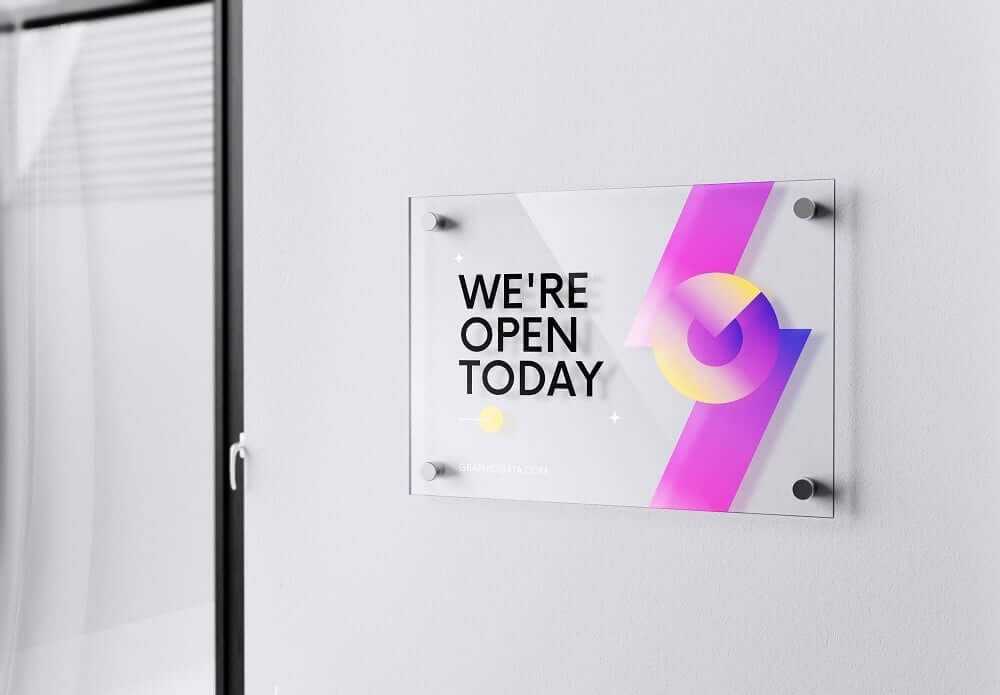 Free Office Glass Name Plate Logo Mockup PSD