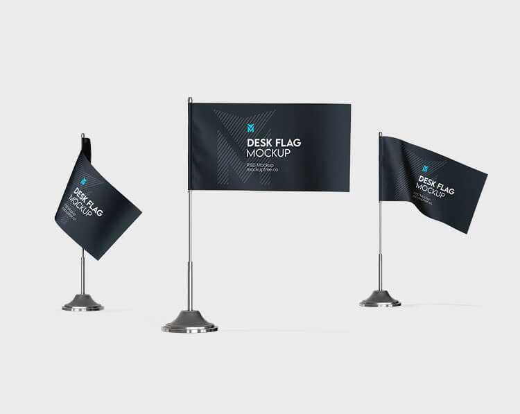 Free Office Table / Desk Flag Mockups PSD Set