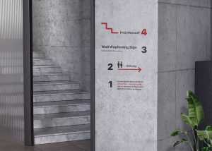 Free Office Wall Wayfinding Signage Mockup PSD