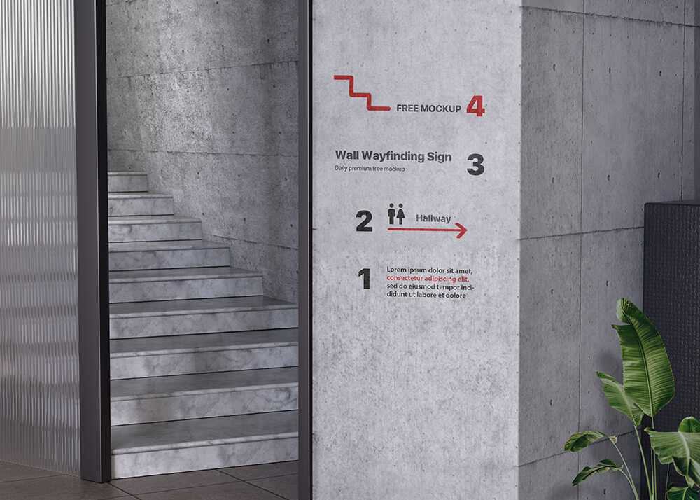 Free Office Wall Wayfinding Signage Mockup PSD