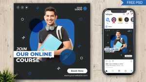 Free Online Course Social Media Post Design PSD Template