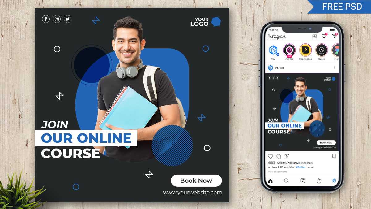 Free Online Course Social Media Post Design PSD Template
