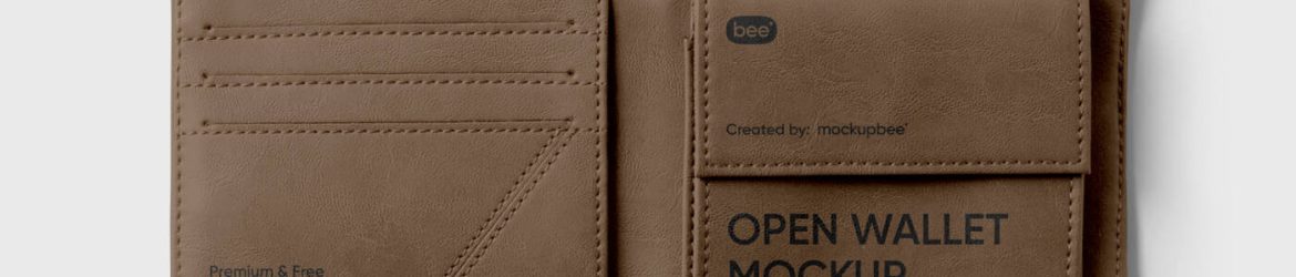 Free Open Leather Wallet Mockup in Top view