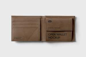 Free Open Leather Wallet Mockup in Top view