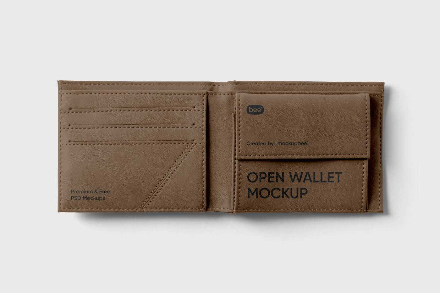 Free Open Leather Wallet Mockup in Top view