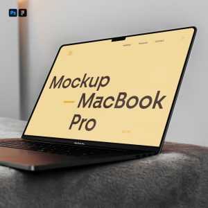Free Open MacBook Pro on Bed Mockup