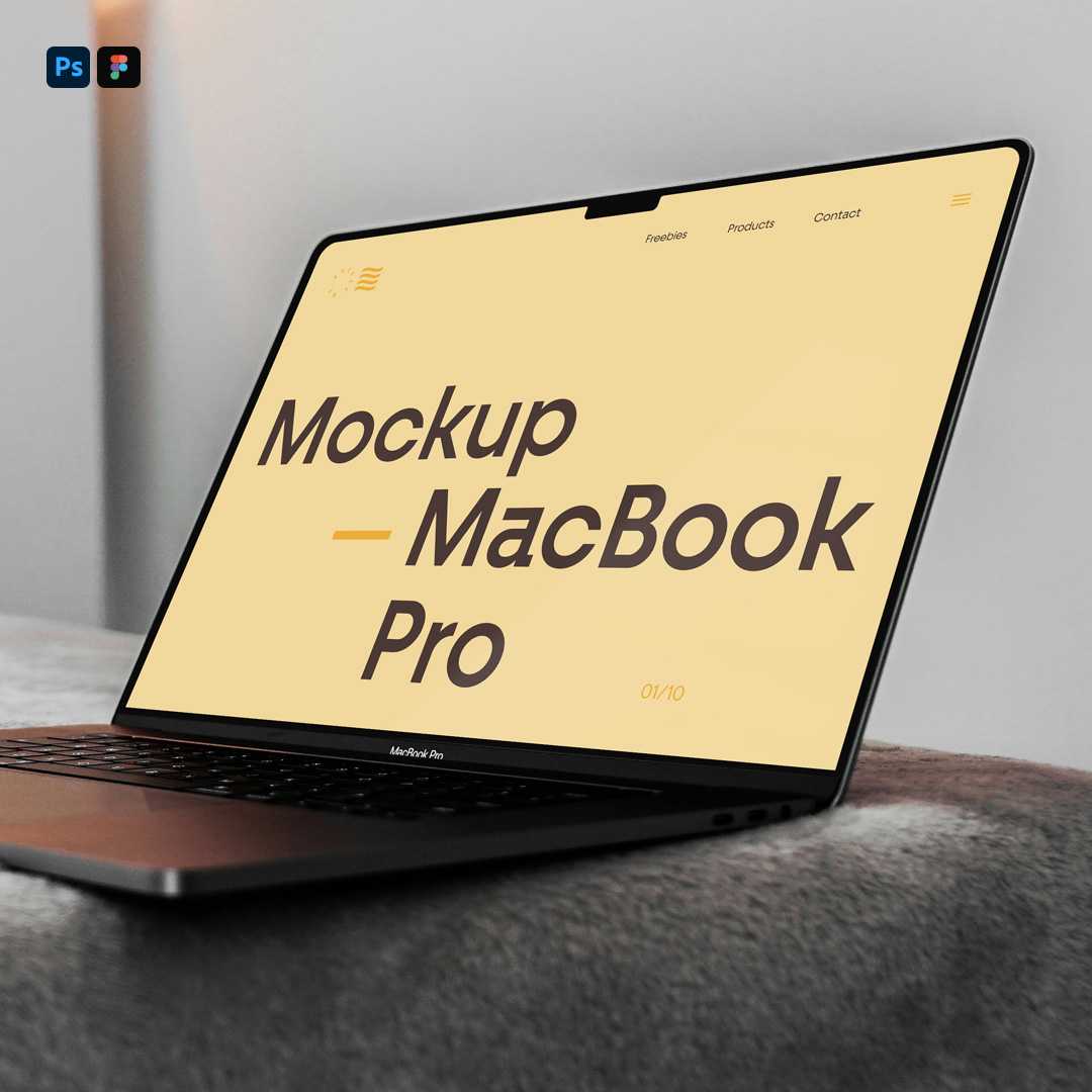 Free Open MacBook Pro on Bed Mockup