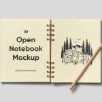 Free Open Notebook Pencil Mockup PSD