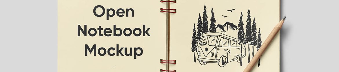 Free Open Notebook Pencil Mockup PSD