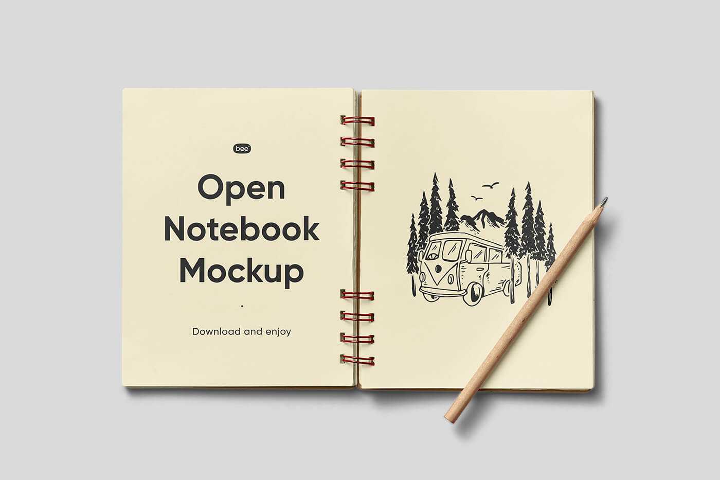 Free Open Notebook Pencil Mockup PSD