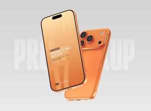 Free Orange iPhone 17 Pro Mockup PSD