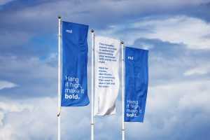 Free Outdoor 3 Flags Mockup PSD - Realistic Branding & Event Banner Display