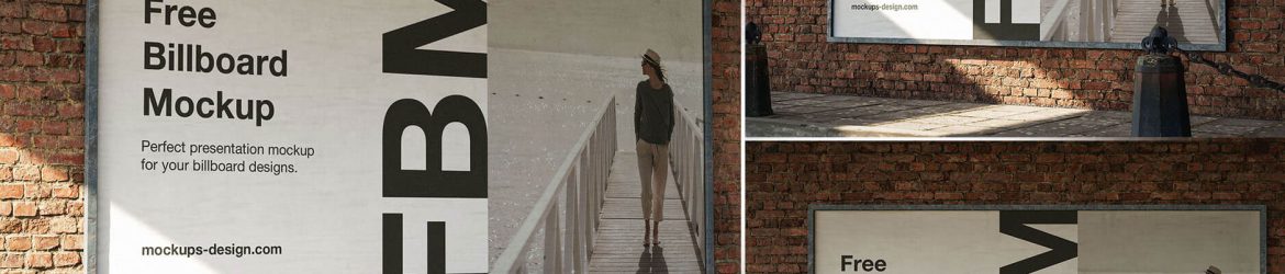 Free Outdoor Advertising Billboard Brick Wall Mockup PSD Set