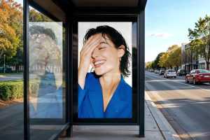 Free Outdoor Advertising Bus Stop Poster Mockup PSD