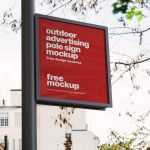 Free Outdoor Advertising Metal Frame Pole Sign Mockup PSD