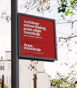 Free Outdoor Advertising Metal Frame Pole Sign Mockup PSD