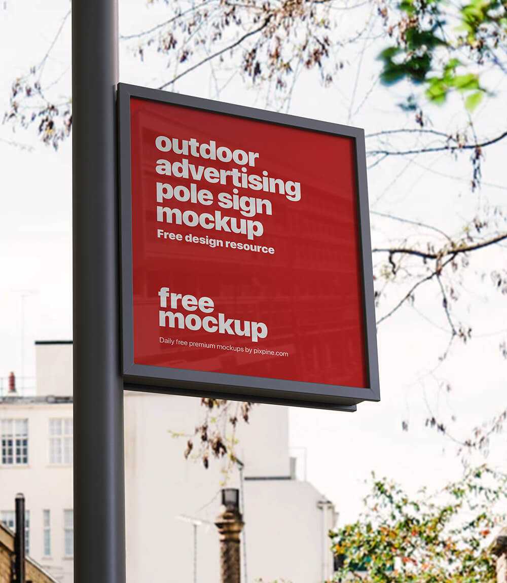 Free Outdoor Advertising Metal Frame Pole Sign Mockup PSD