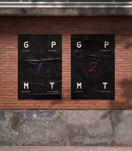 Free Outdoor Brick Wall Glued Poster Mockup PSD