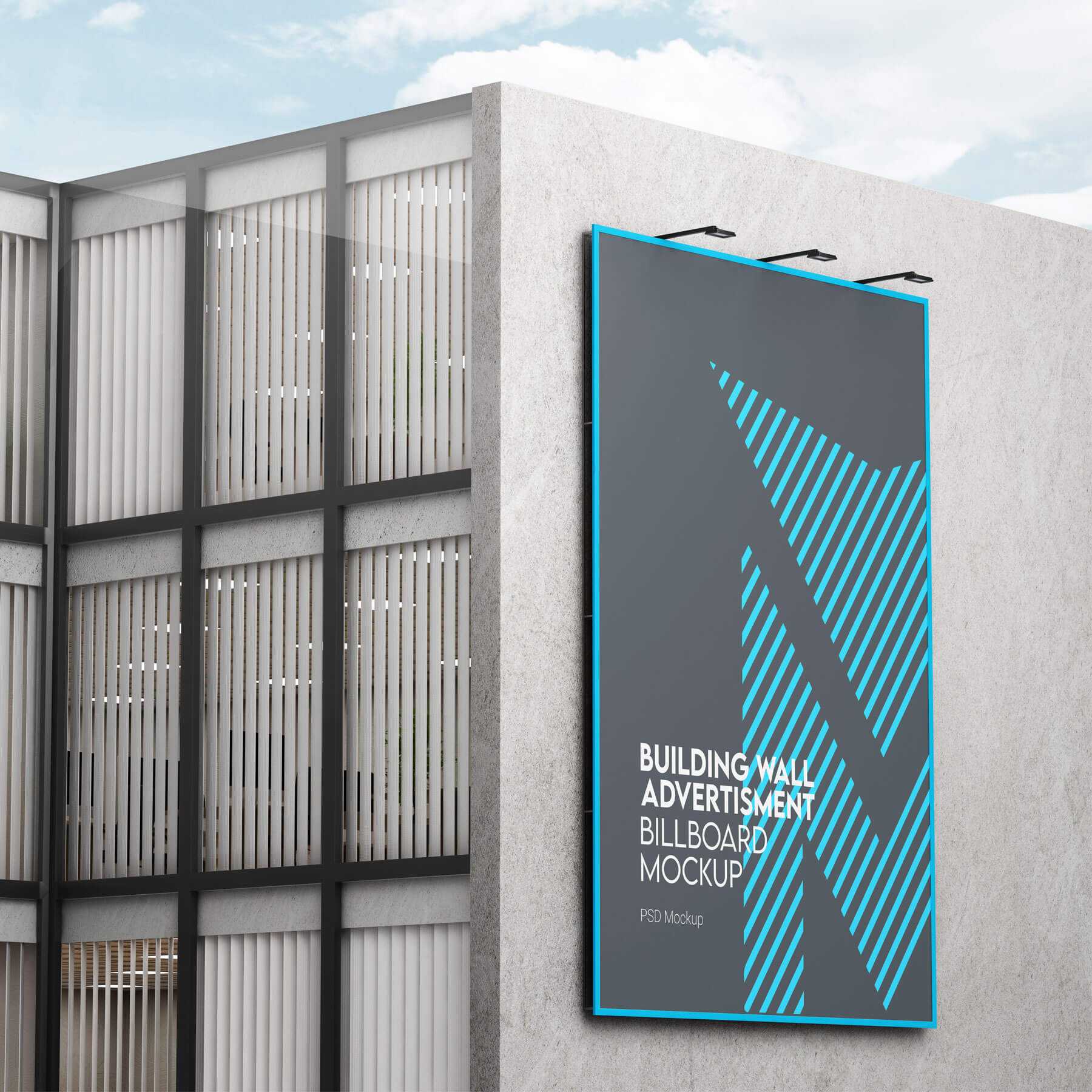Free Outdoor Building Wall Vertical Billboard Mockup PSD set