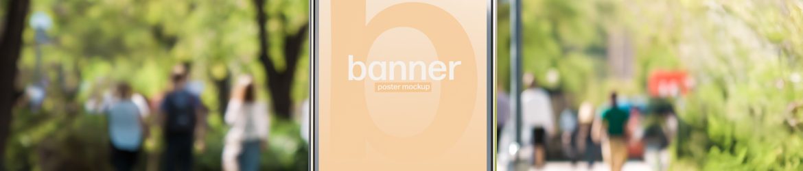Free Outdoor Pedestal Billboard Mockup on Bright City Pathway