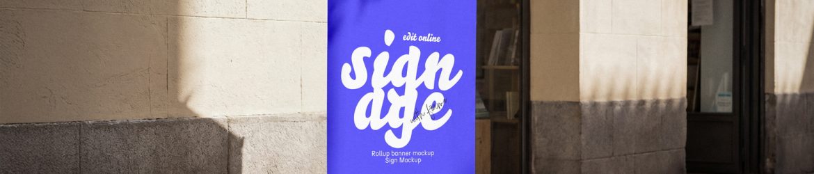 Free Outdoor Roll-Up Banner Mockup with Leaf Shadow