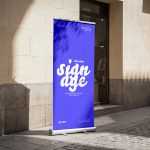 Free Outdoor Roll-Up Banner Mockup with Leaf Shadow