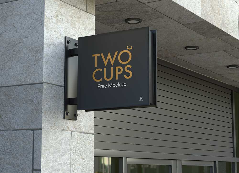 Free Outdoor Square Logo Sign Mockup PSD